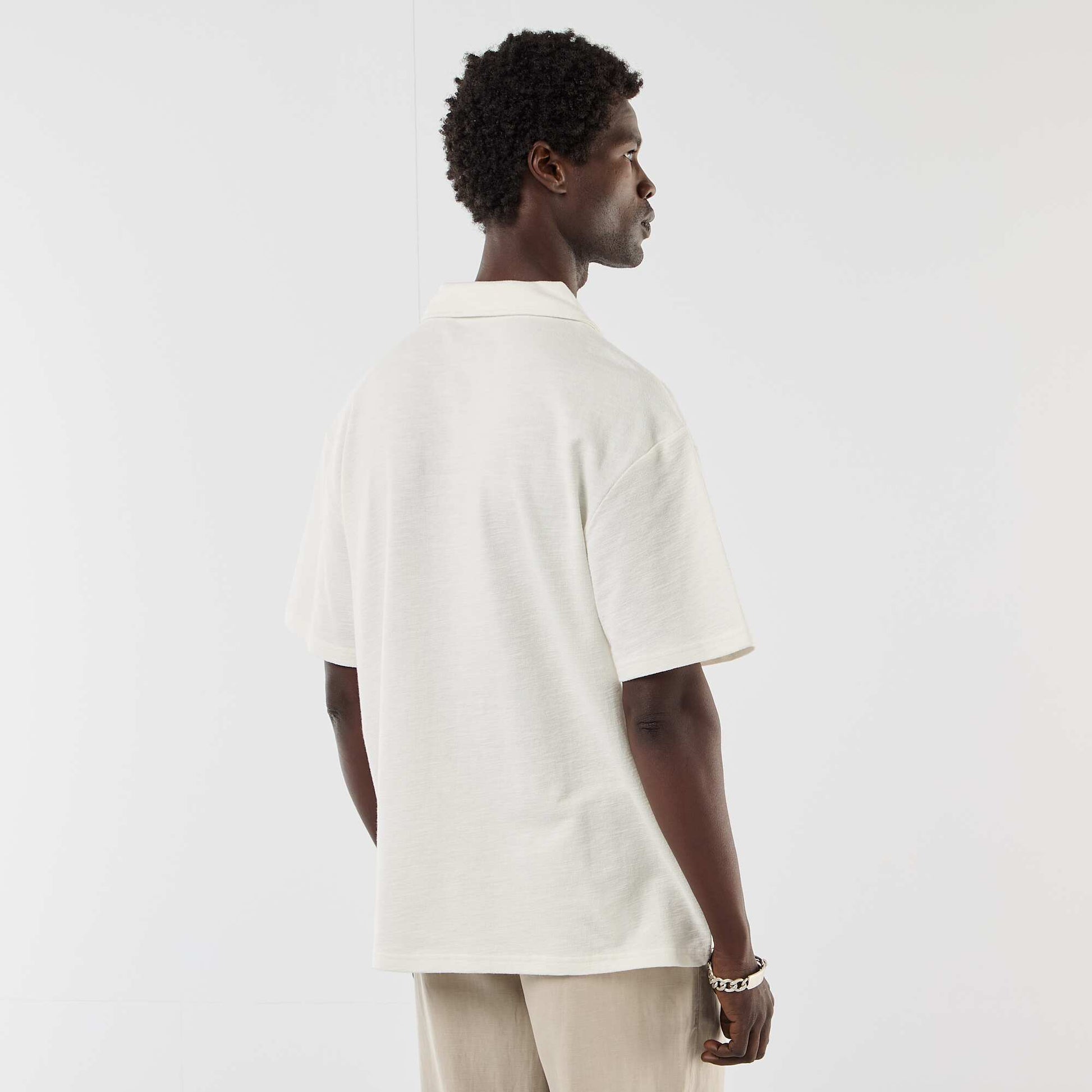 Short-sleeved knit polo shirt WHITE