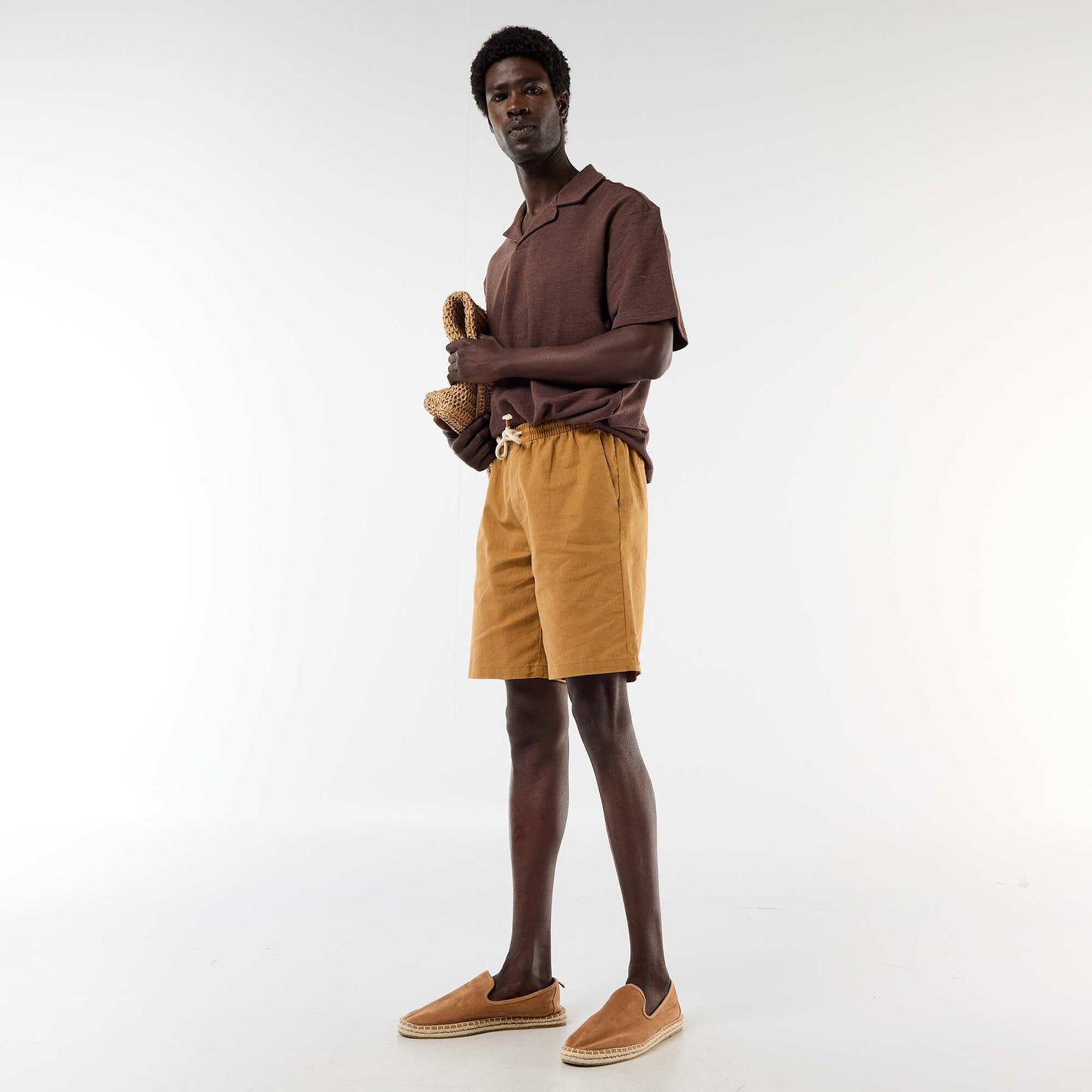 Short-sleeved knit polo shirt BROWN