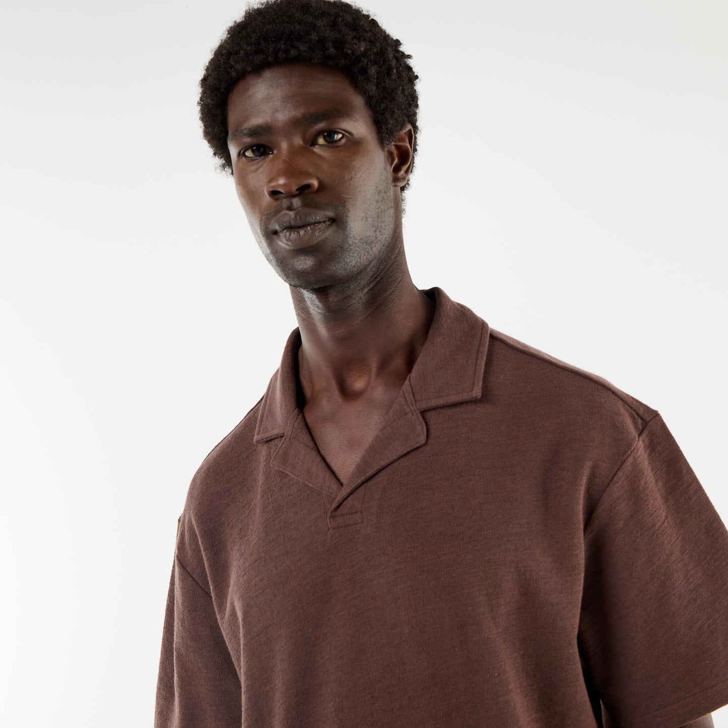 Short-sleeved knit polo shirt BROWN