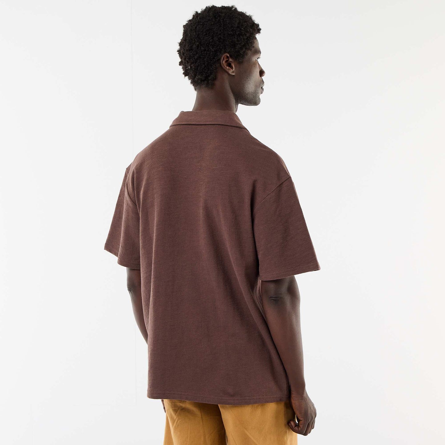 Short-sleeved knit polo shirt BROWN