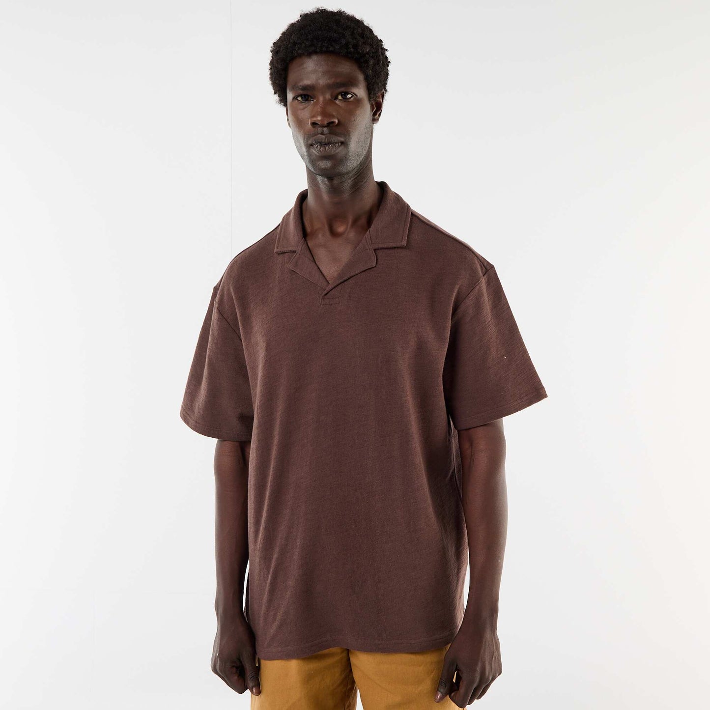 Short-sleeved knit polo shirt BROWN