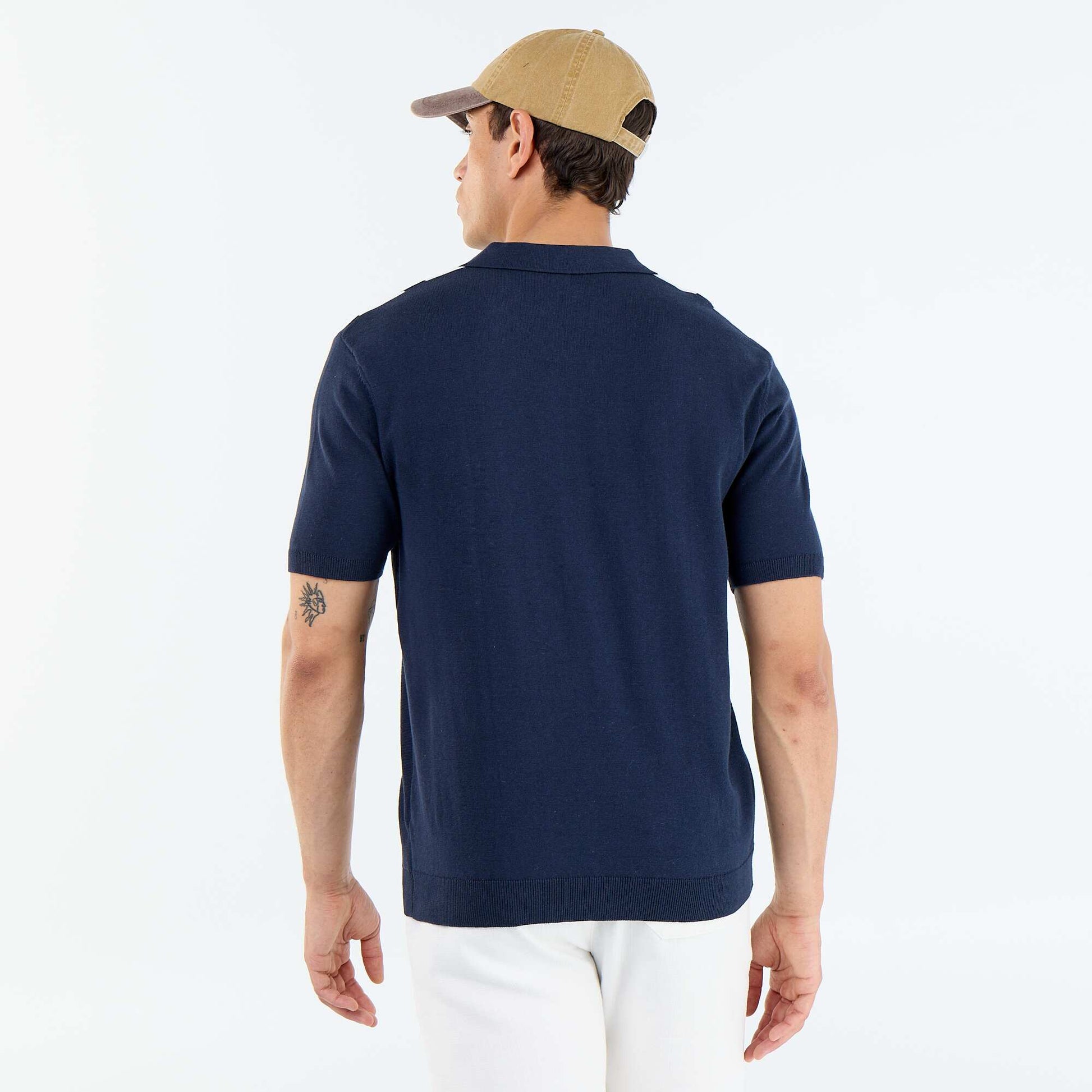 Short-Sleeved Buttonless Collar Polo Shirt BLUE