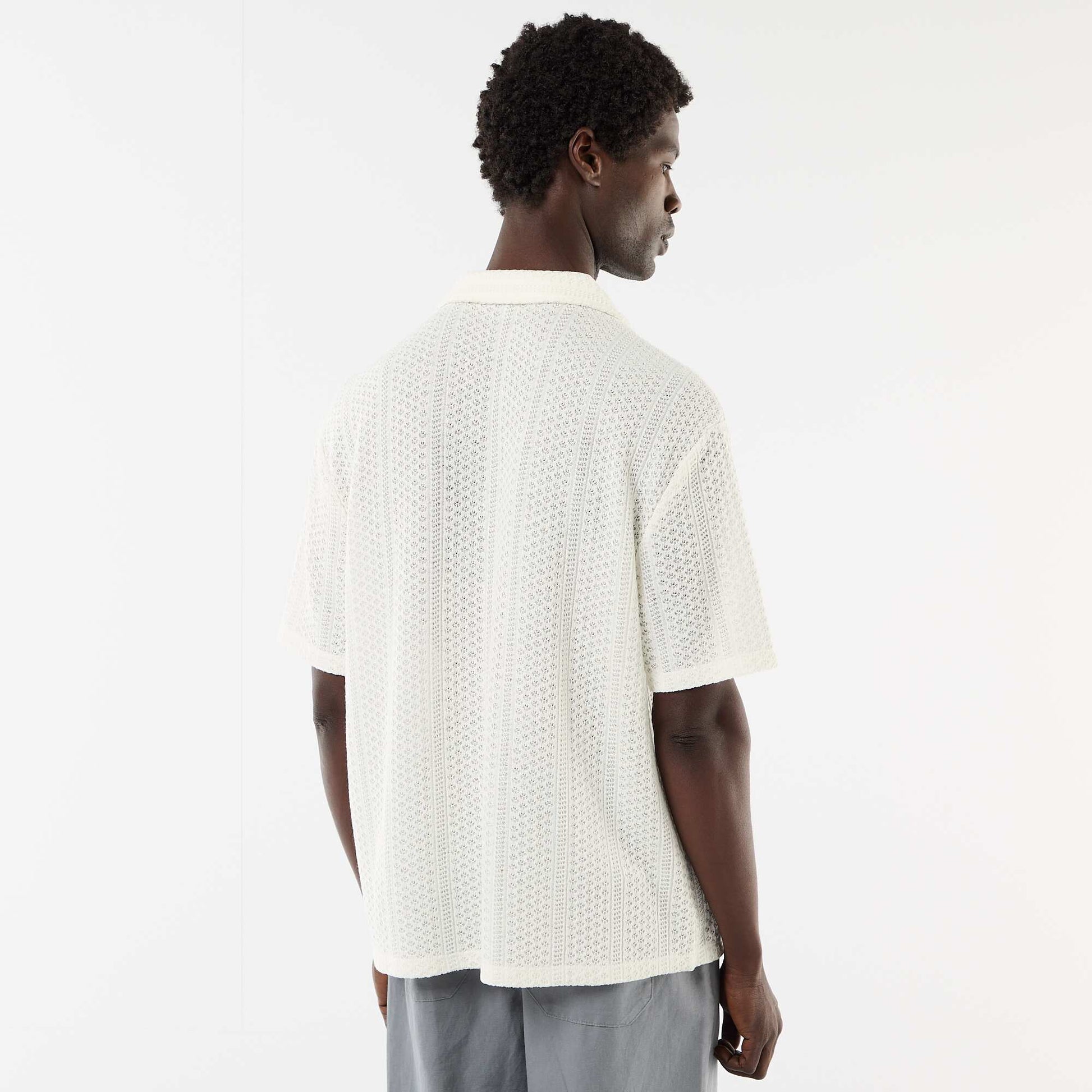Short-sleeved open-knit shirt WHITE