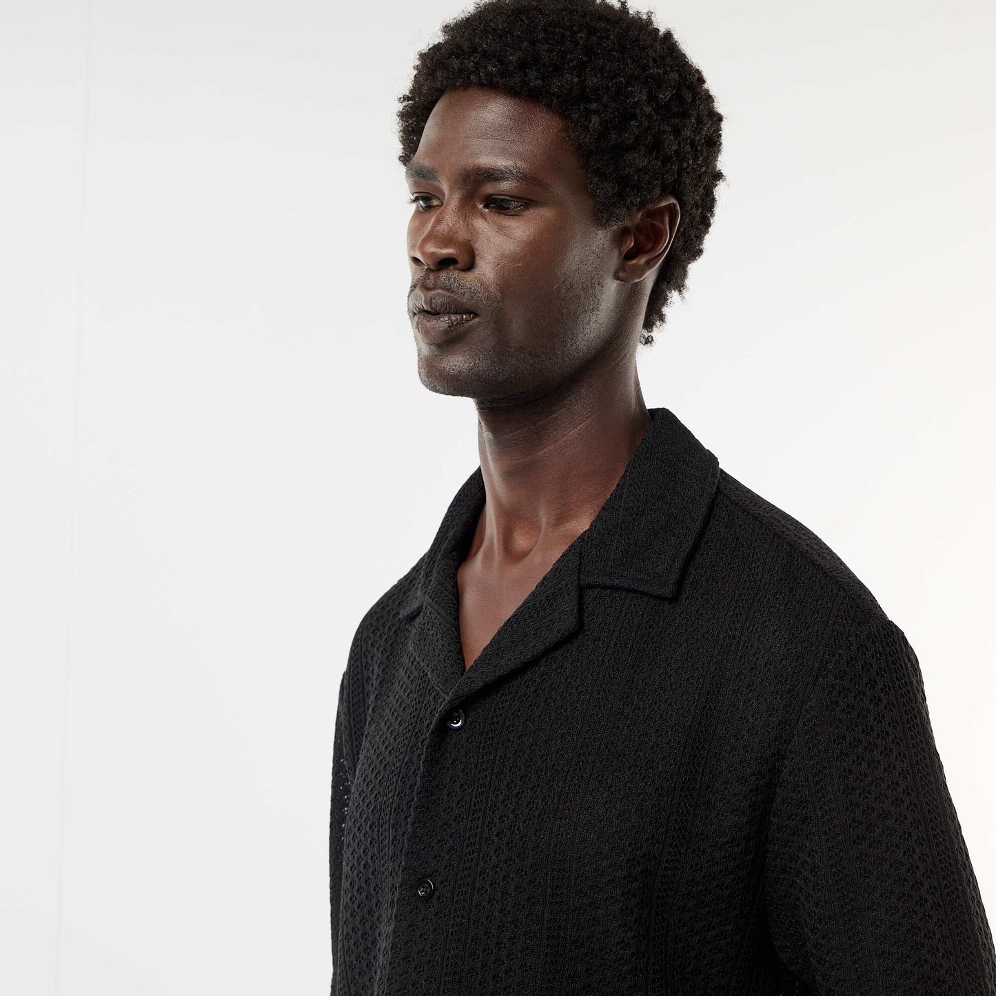 Short-sleeved open-knit shirt BLACK