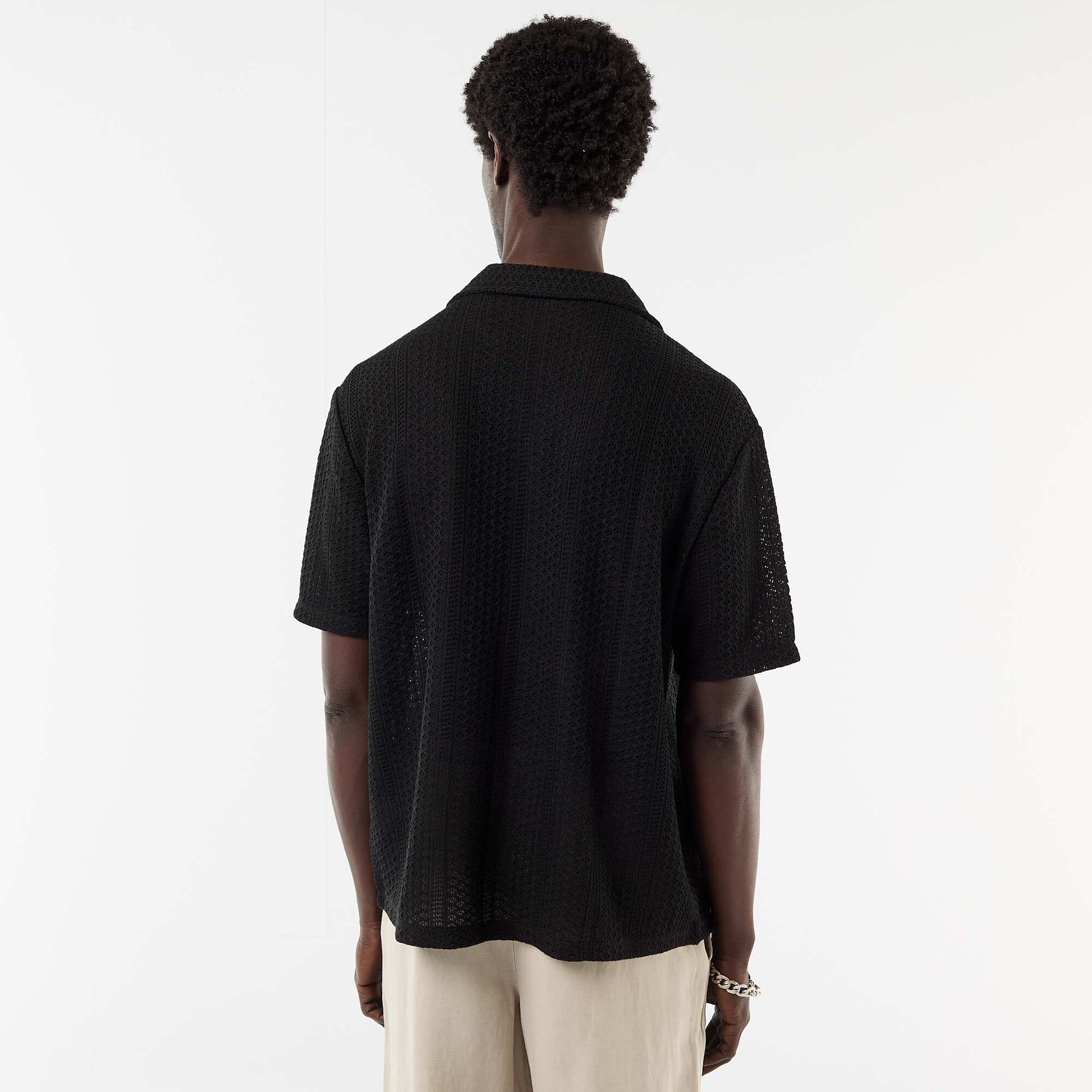 Short-sleeved open-knit shirt BLACK