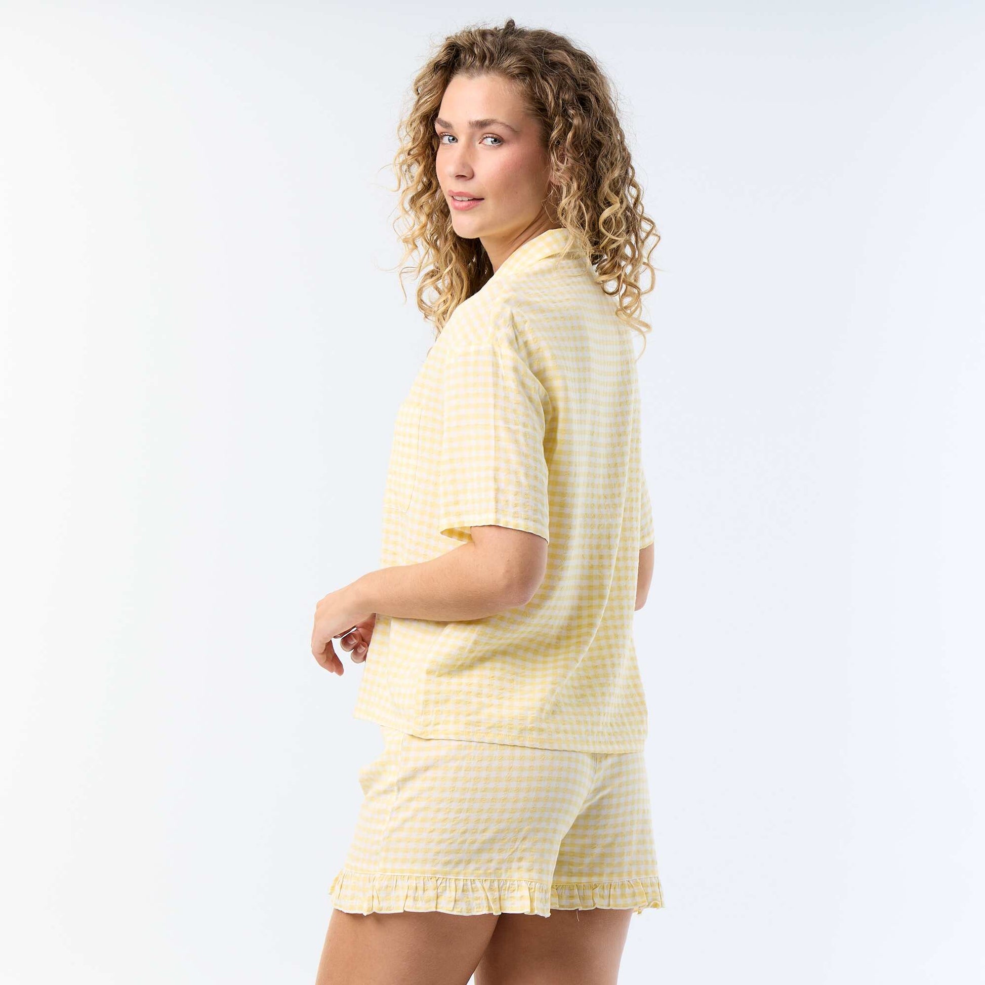 Printed Cotton Voile Short Pajama Set - 2-Piece YELLOW