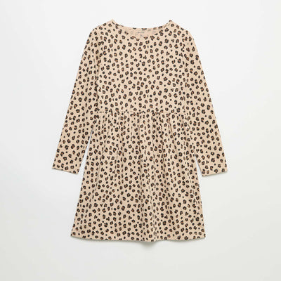 Long-sleeved cotton jersey dress BEIGE