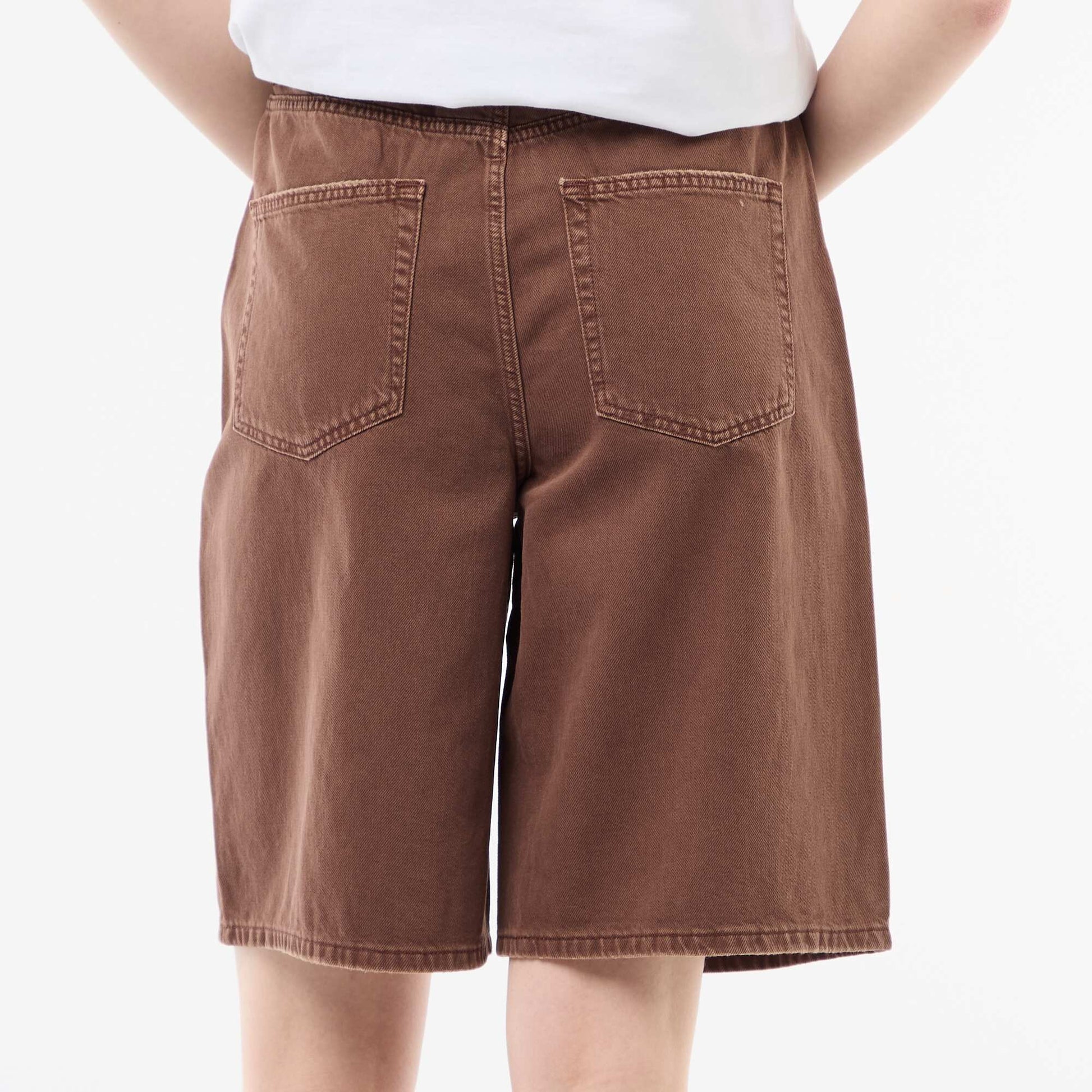Wide-Leg Twill Bermuda Shorts BROWN