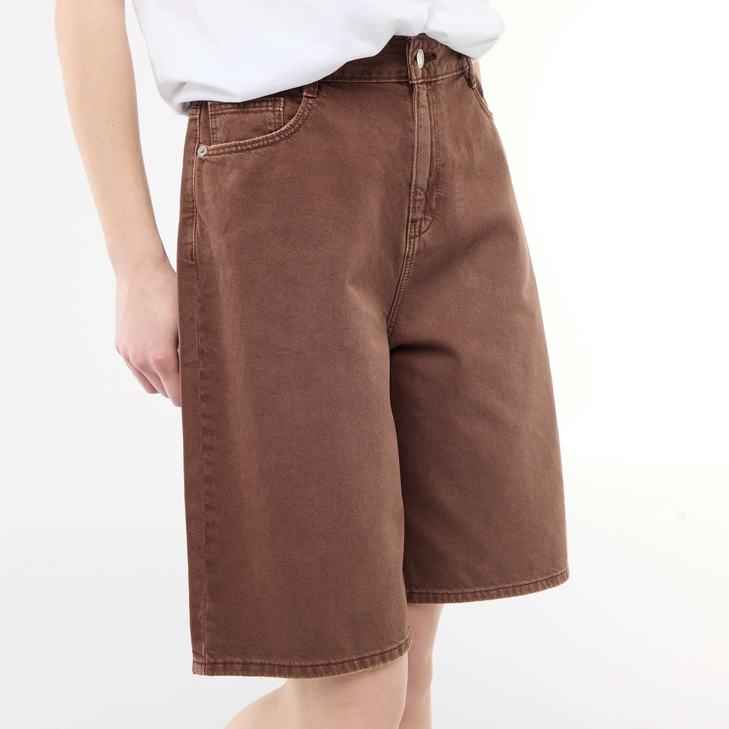 Wide-Leg Twill Bermuda Shorts BROWN