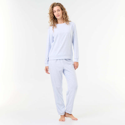 2-piece long fleece pajama set BLUE