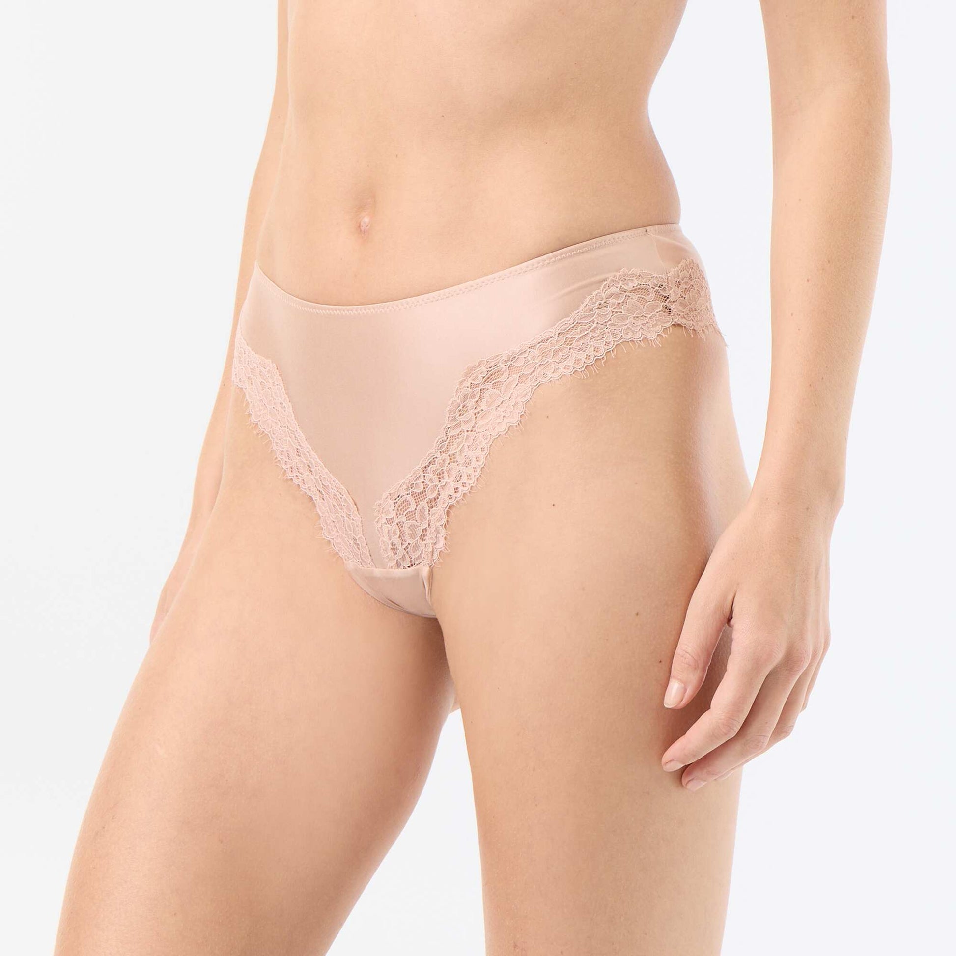 Satiny Microfiber and Lace Tanga PINK