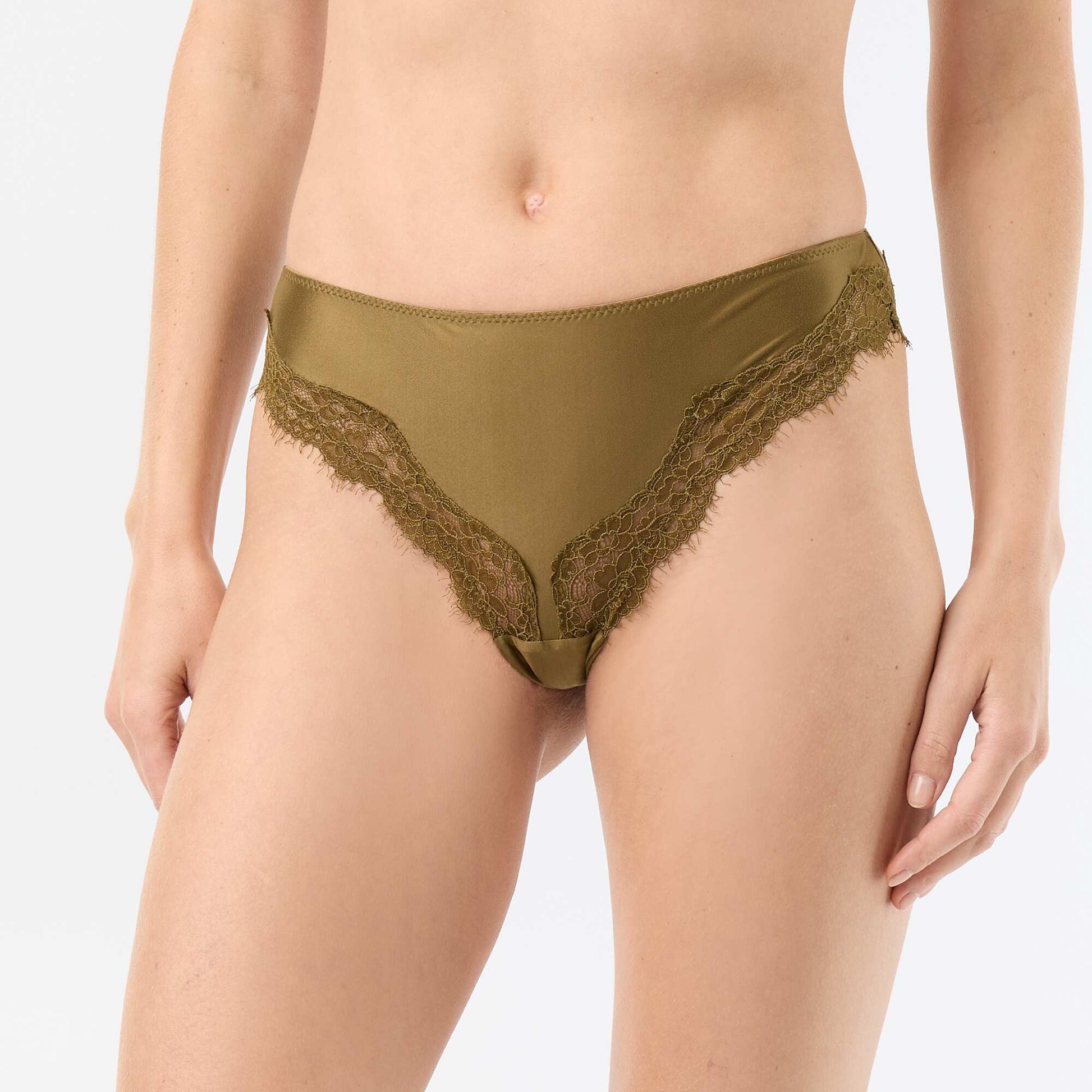 Satiny Microfiber and Lace Tanga GREEN