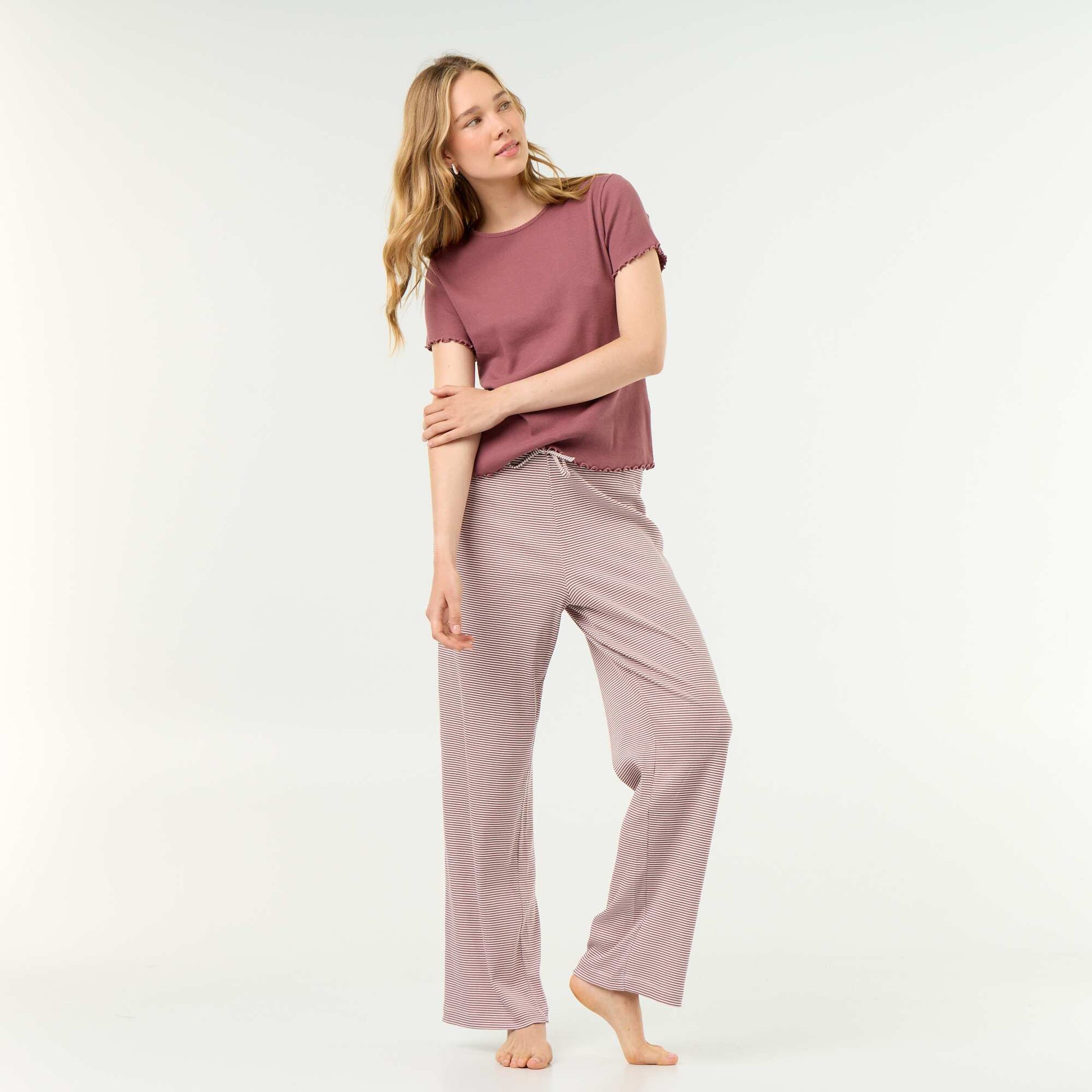 Ribbed Knit Pajama Pants LIGHT BROWN