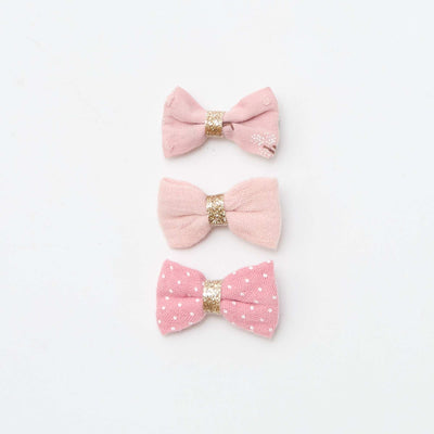 Set of 3 Bow Crocodile Clips PINK