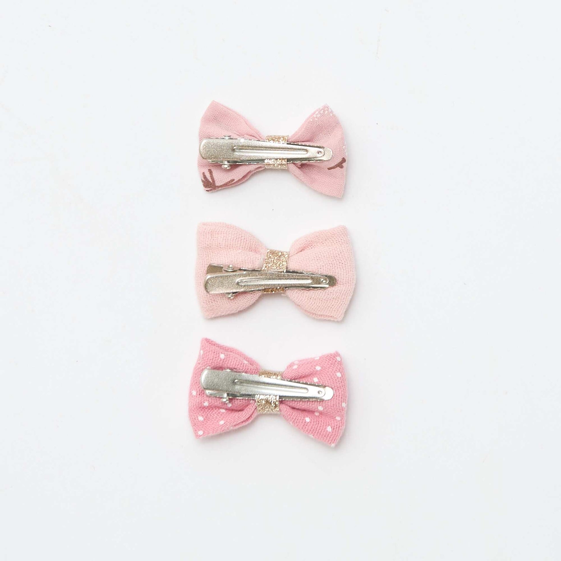 Set of 3 Bow Crocodile Clips PINK