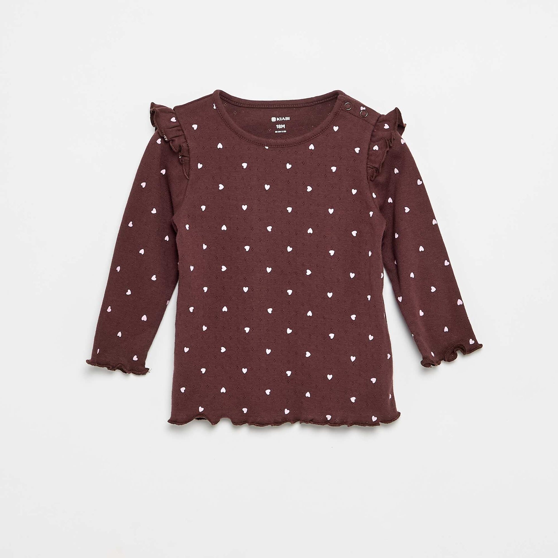 Pointelle knit T-shirt + trousers - 2-piece set BROWN