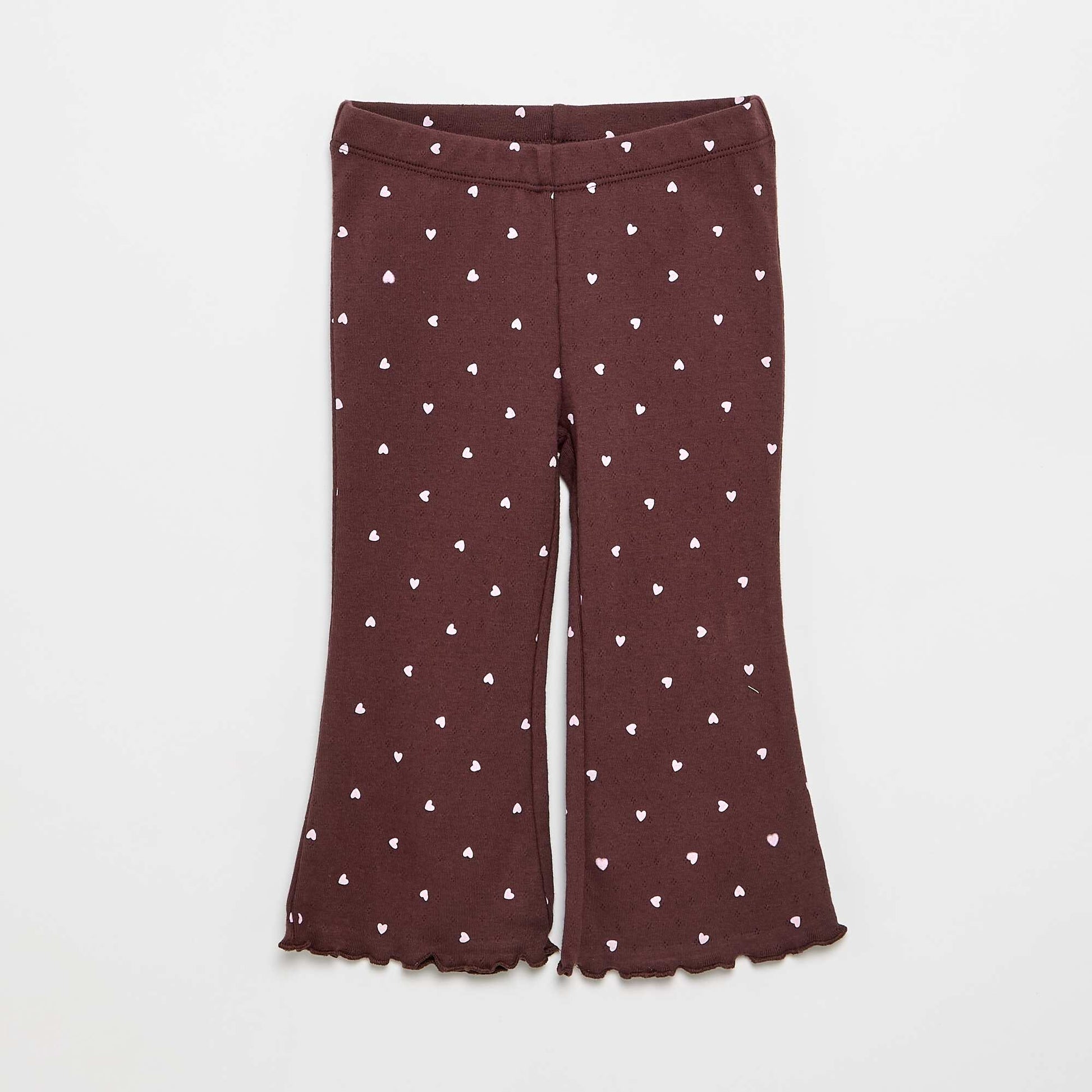 Pointelle knit T-shirt + trousers - 2-piece set BROWN