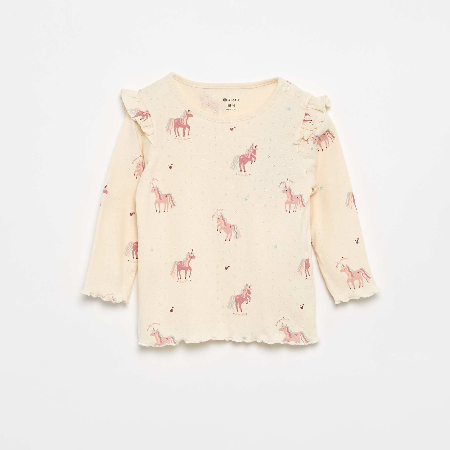 Pointelle knit T-shirt + trousers - 2-piece set BEIGE