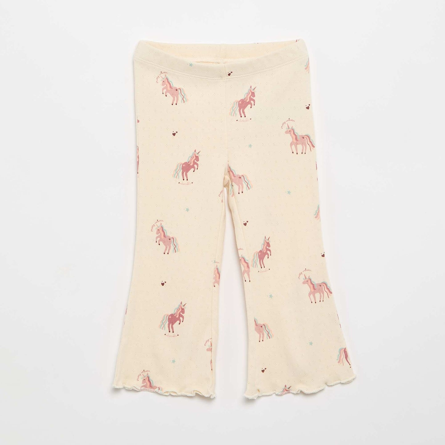 Pointelle knit T-shirt + trousers - 2-piece set BEIGE