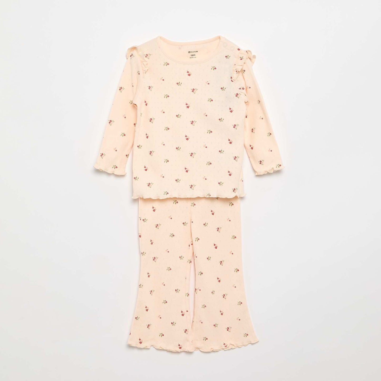 Pointelle knit T-shirt + trousers - 2-piece set PINK