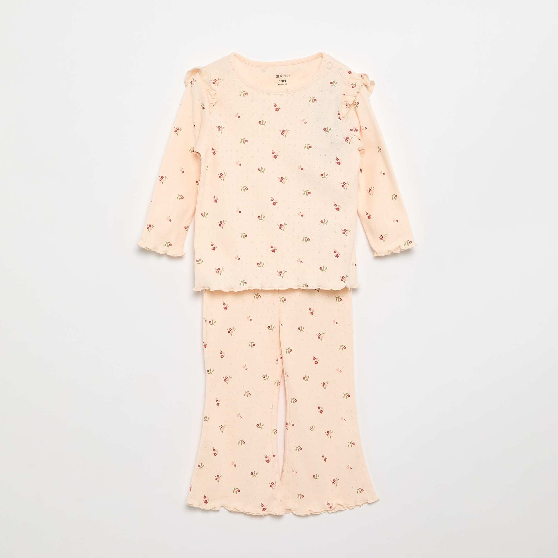 Pointelle knit T-shirt + trousers - 2-piece set PINK