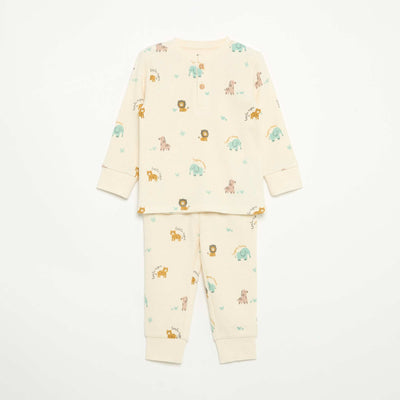2-piece pajamas - Long-sleeved T-shirt + pants BEIGE