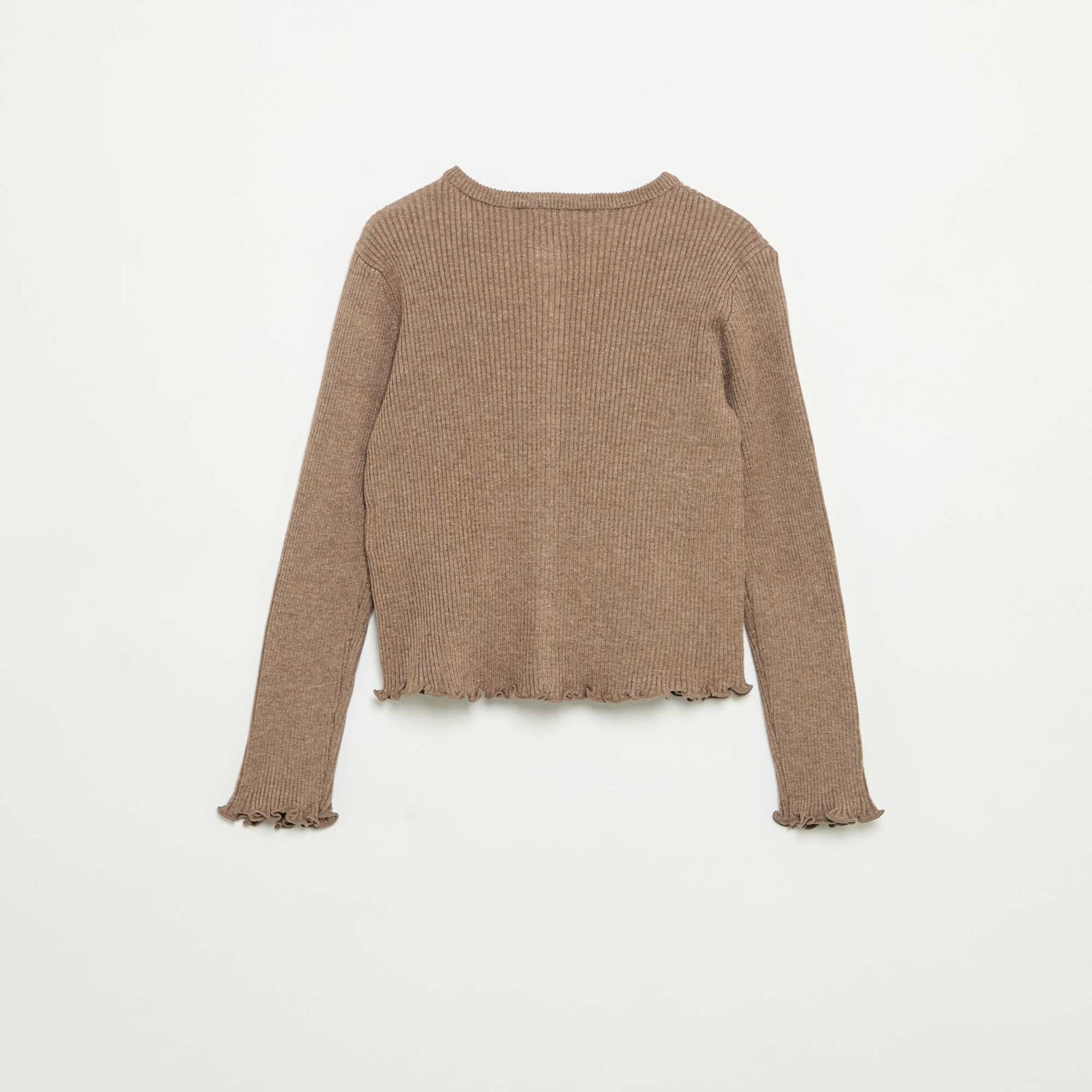 Long-sleeved ribbed knit cardigan BEIGE
