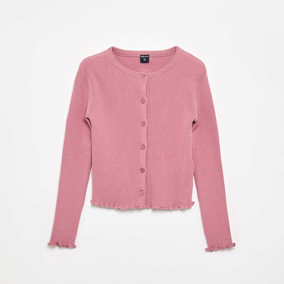 Long-sleeved ribbed knit cardigan PINK