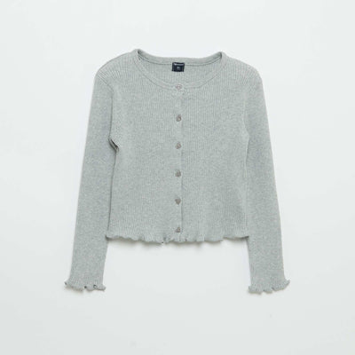 Long-sleeved ribbed knit cardigan GREY