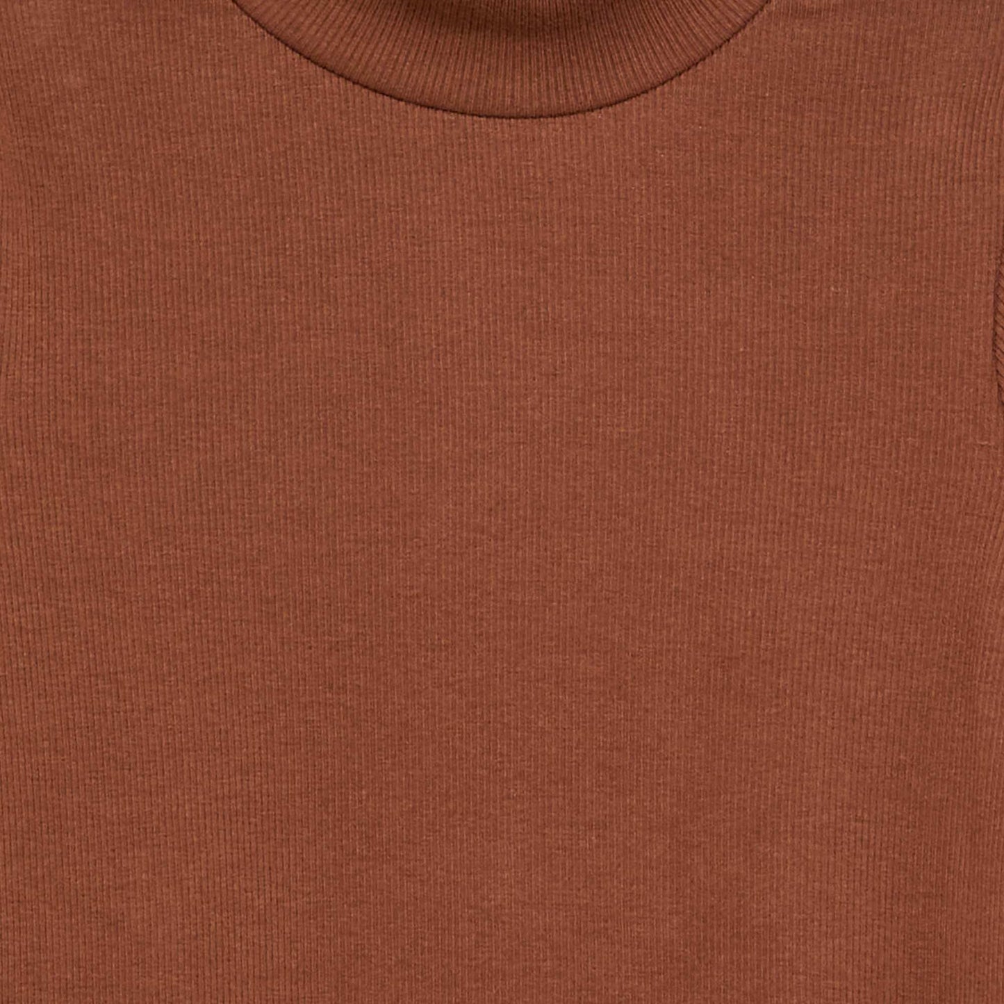 Solid Turtleneck with Lettuce Trim BROWN
