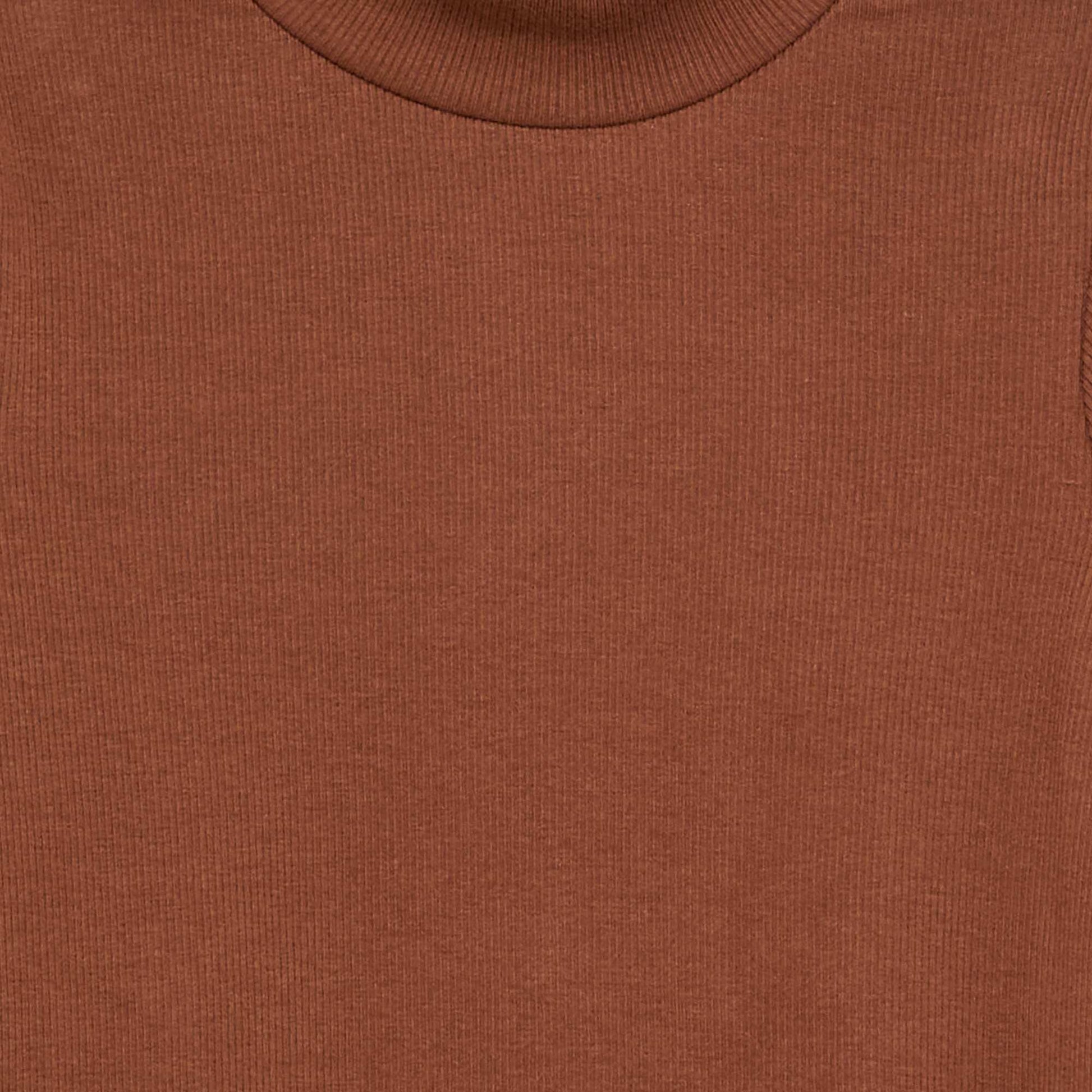 Solid Turtleneck with Lettuce Trim BROWN