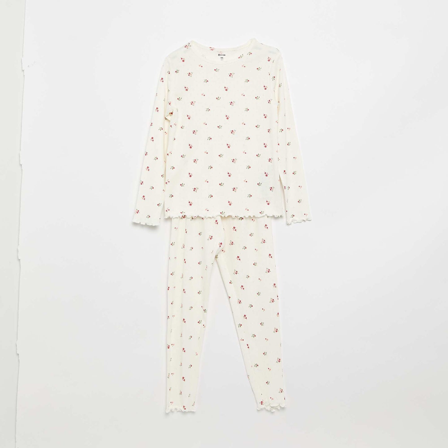 Long Pointelle Knit Pajama Set - 2 Pieces WHITE