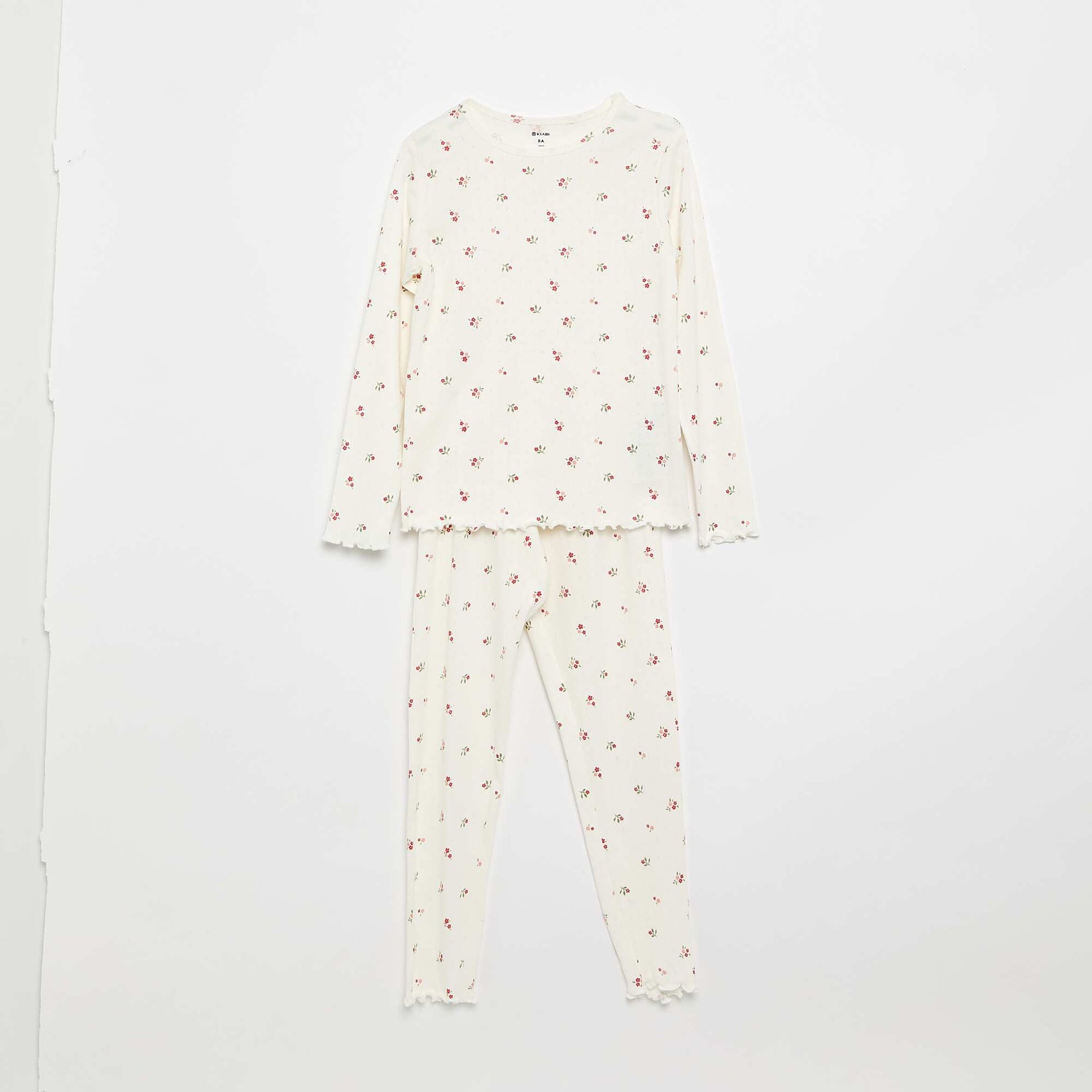 Long Pointelle Knit Pajama Set - 2 Pieces WHITE