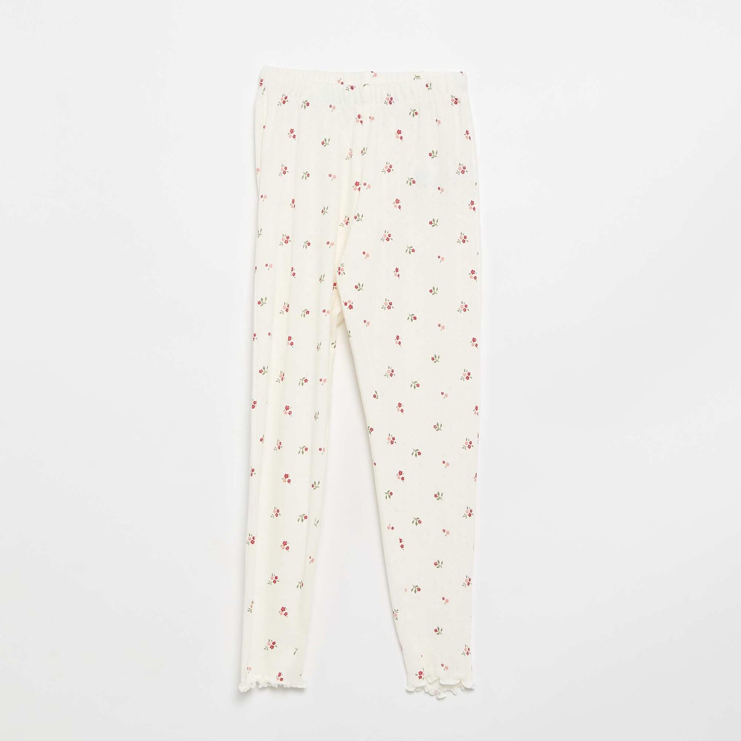 Long Pointelle Knit Pajama Set - 2 Pieces WHITE