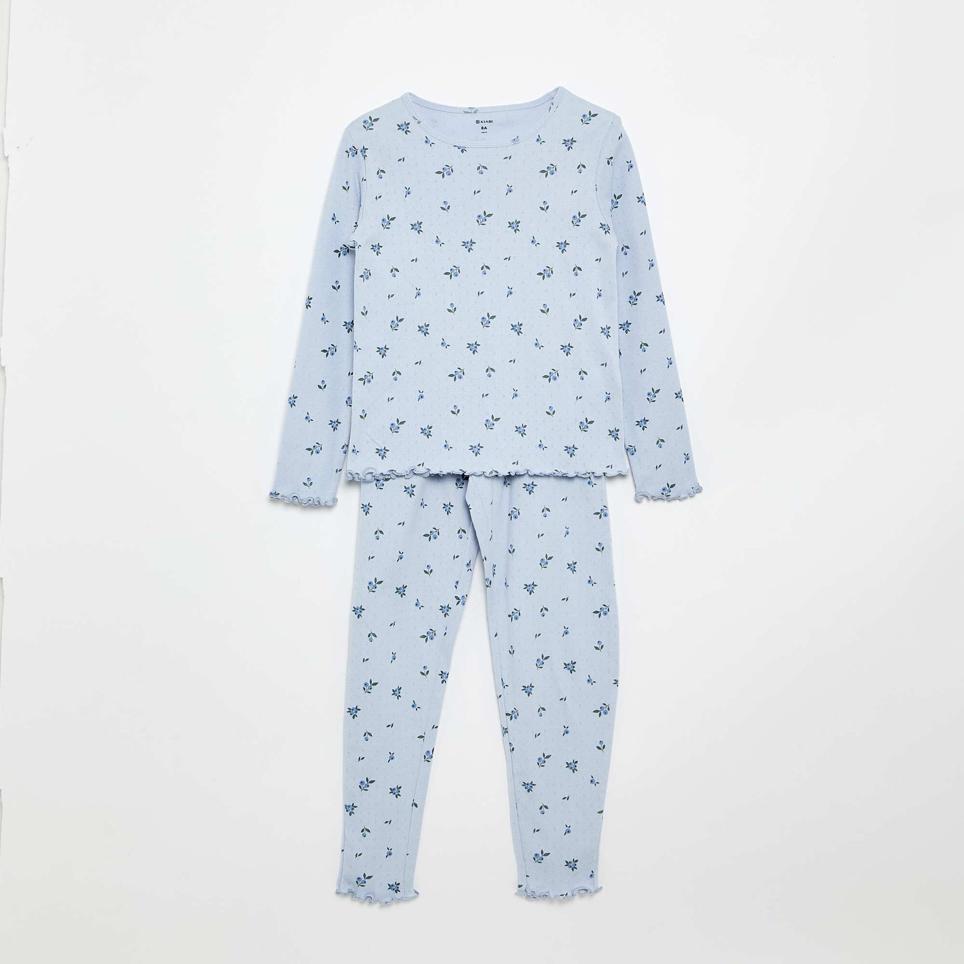 Long Pointelle Knit Pajama Set - 2 Pieces BLUE