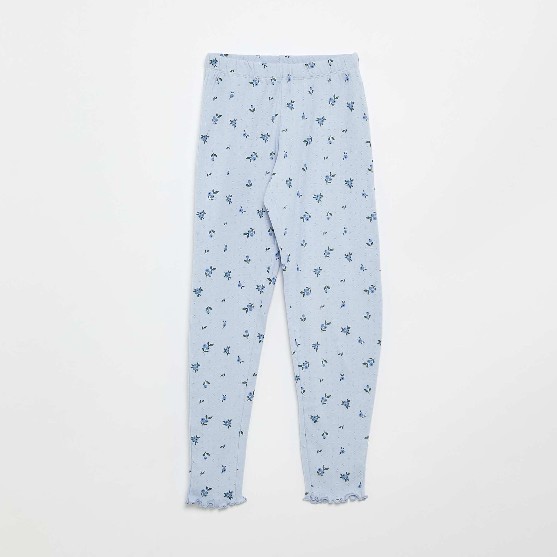 Long Pointelle Knit Pajama Set - 2 Pieces BLUE