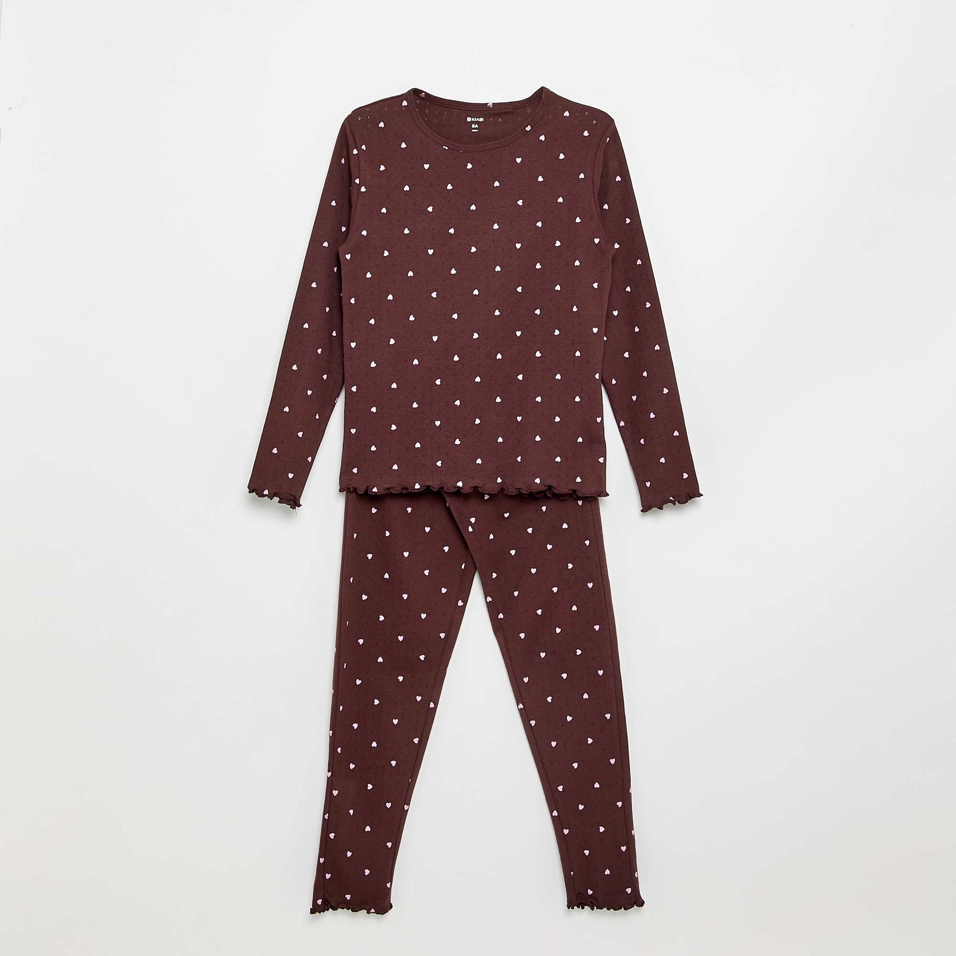 Long Pointelle Knit Pajama Set - 2 Pieces BROWN