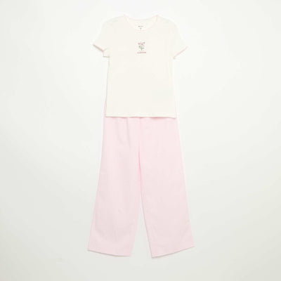 2-Piece Pajamas - Short-Sleeved T-shirt + Striped Pants PINK