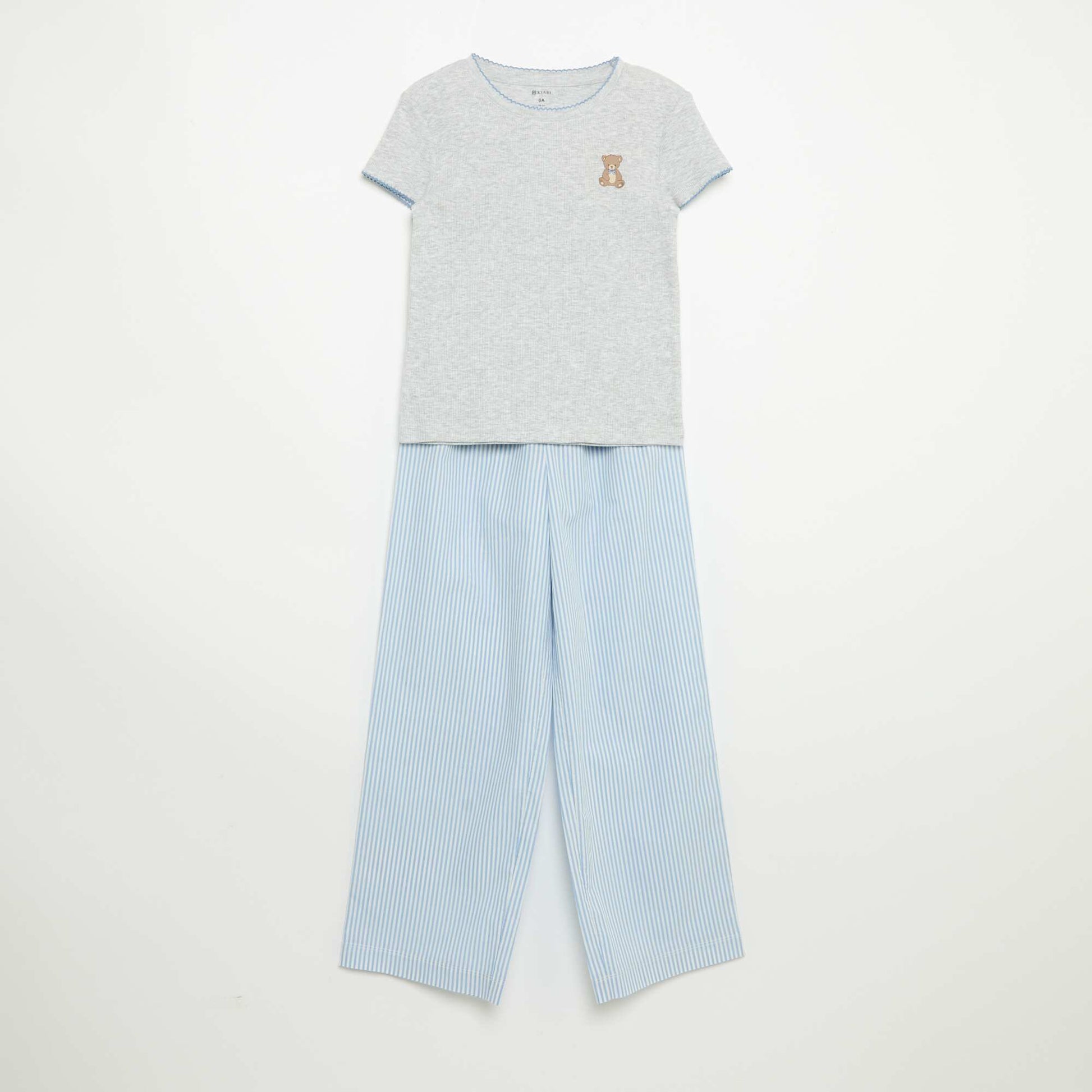 2-Piece Pajamas - Short-Sleeved T-shirt + Striped Pants BLUE