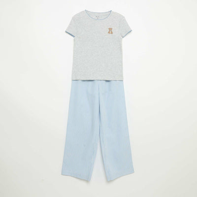 2-Piece Pajamas - Short-Sleeved T-shirt + Striped Pants BLUE