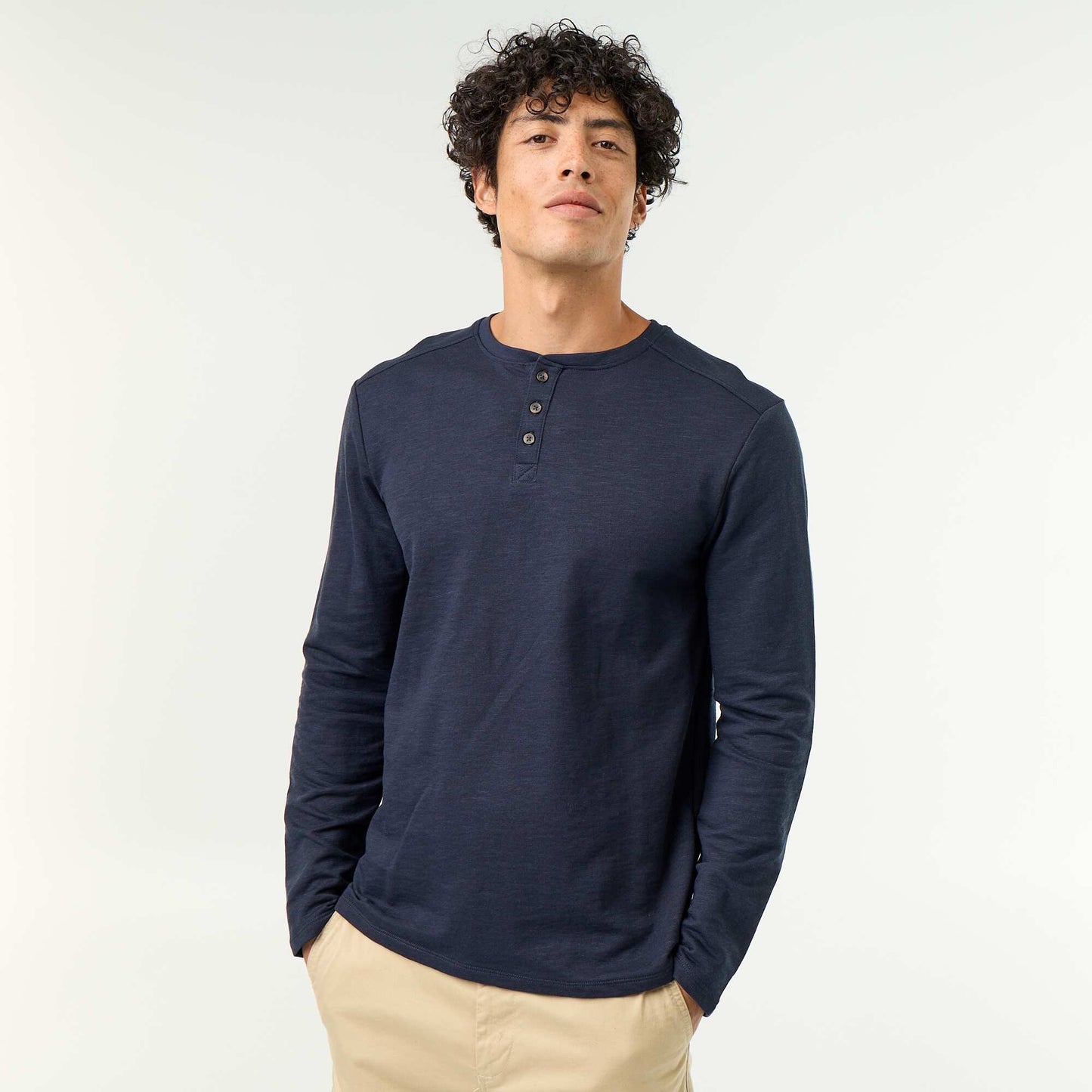 Men's Long-Sleeved Henley T-shirt BLUE