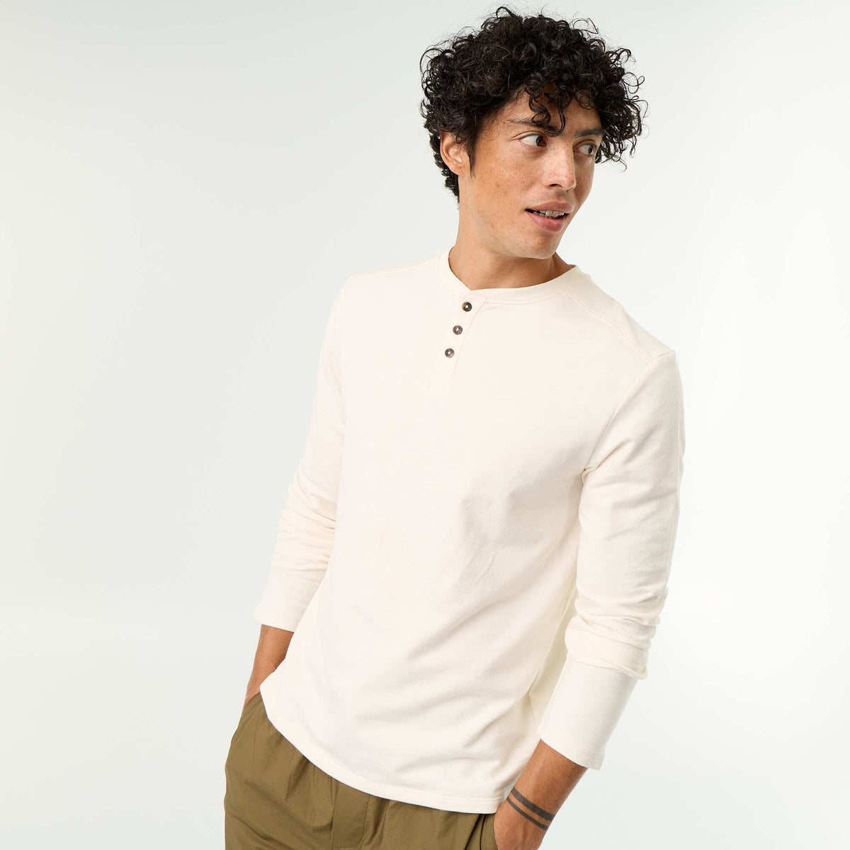 Men's Long-Sleeved Henley T-shirt WHITE