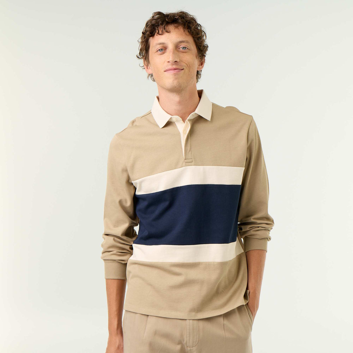 Long-sleeved rugby polo shirt BEIGE