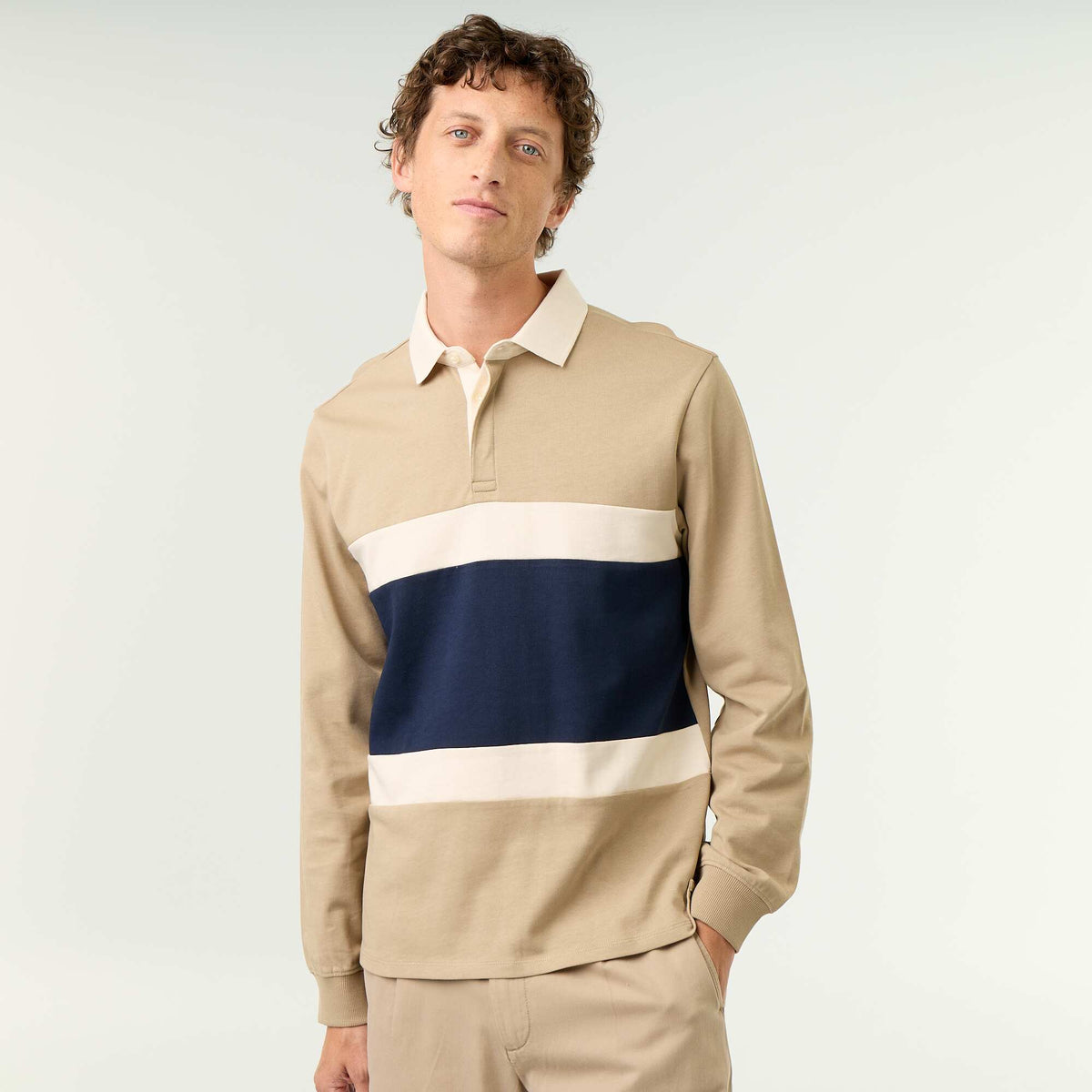 Long-sleeved rugby polo shirt BEIGE