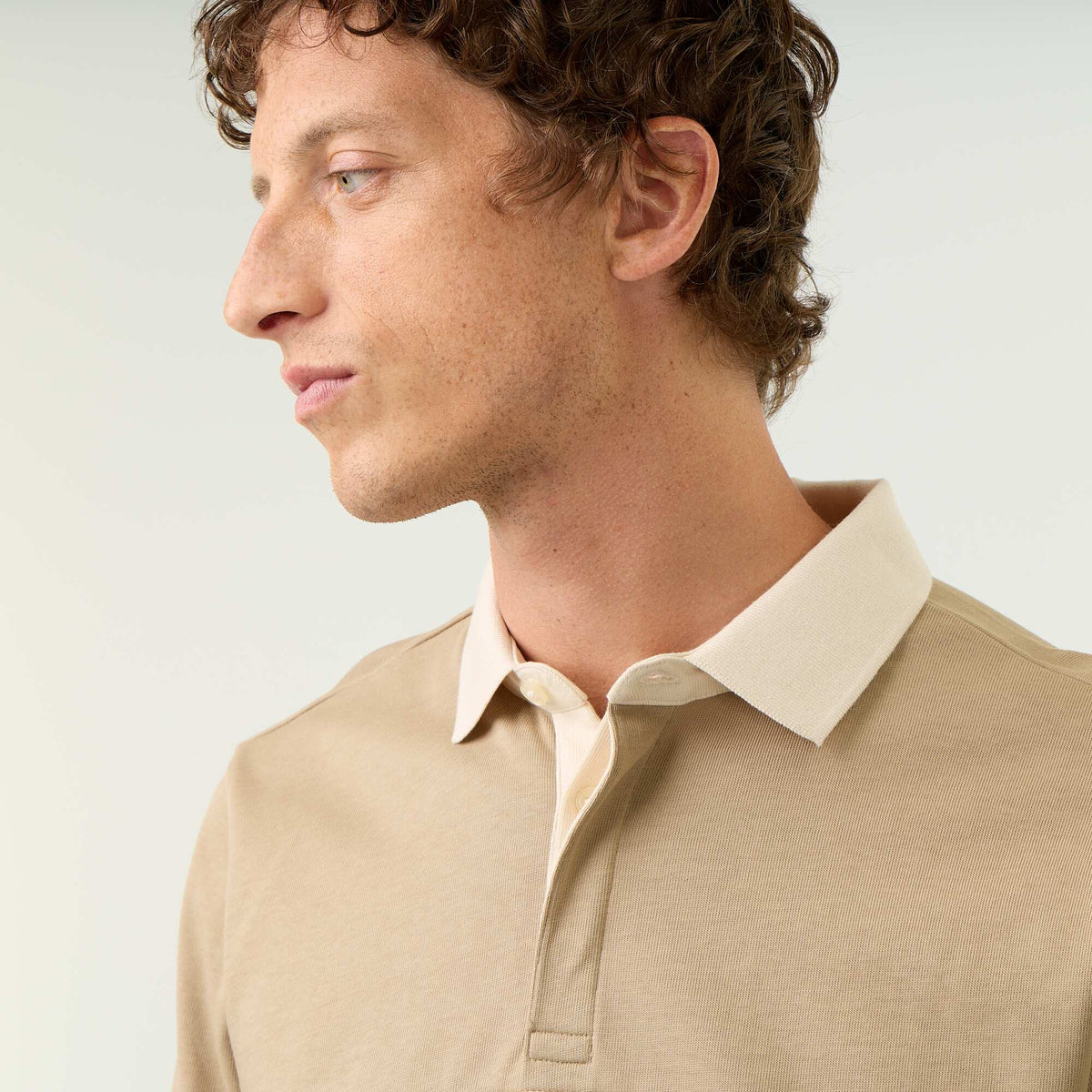 Long-sleeved rugby polo shirt BEIGE