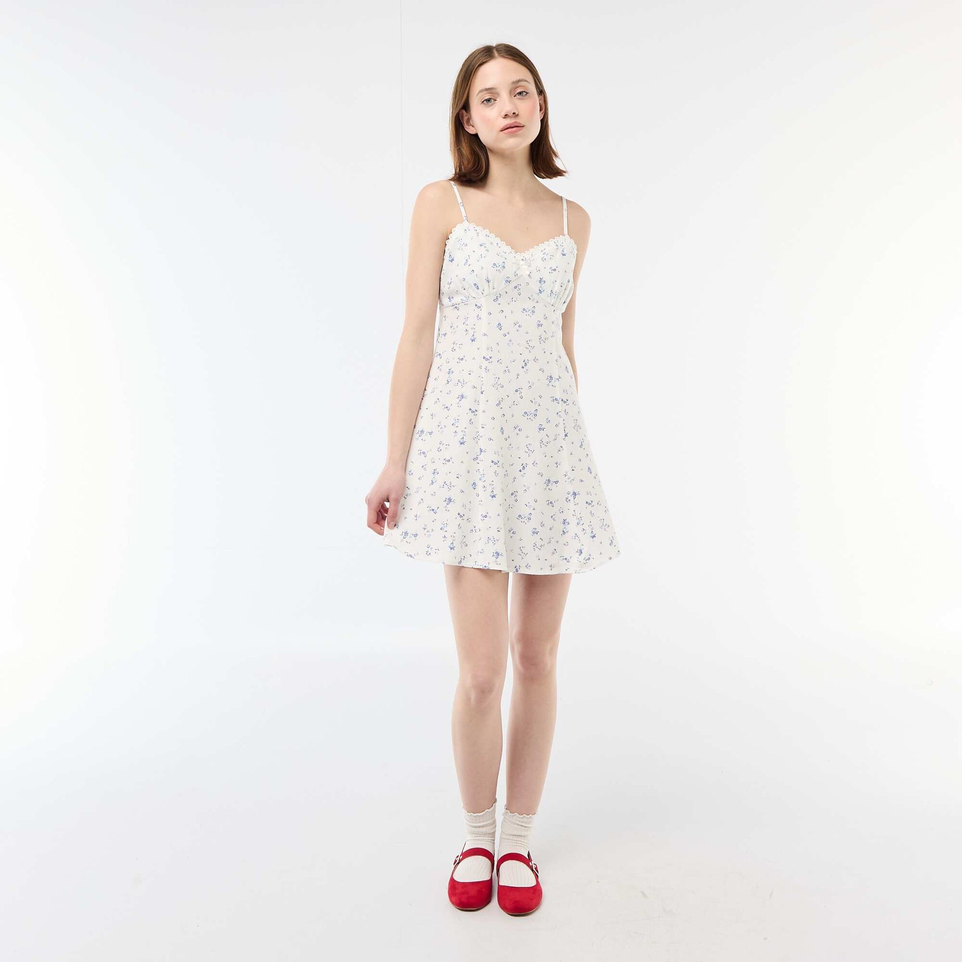 Floral Linen-Blend Dress WHITE