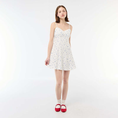 Floral Linen-Blend Dress WHITE