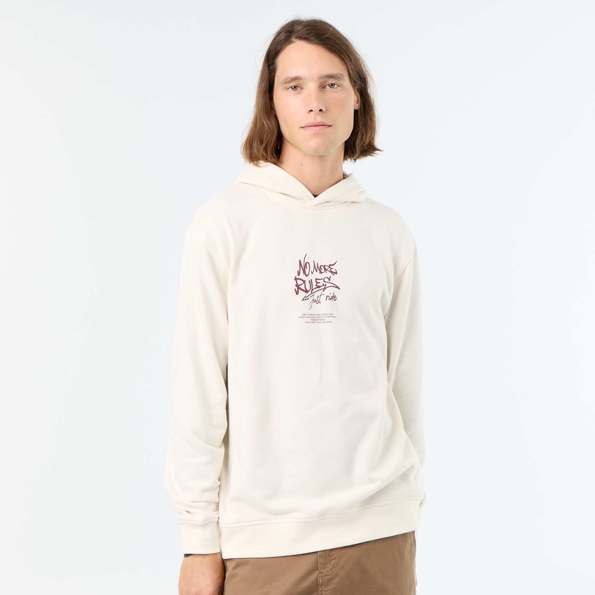 Printed fleece hoodie WHITE