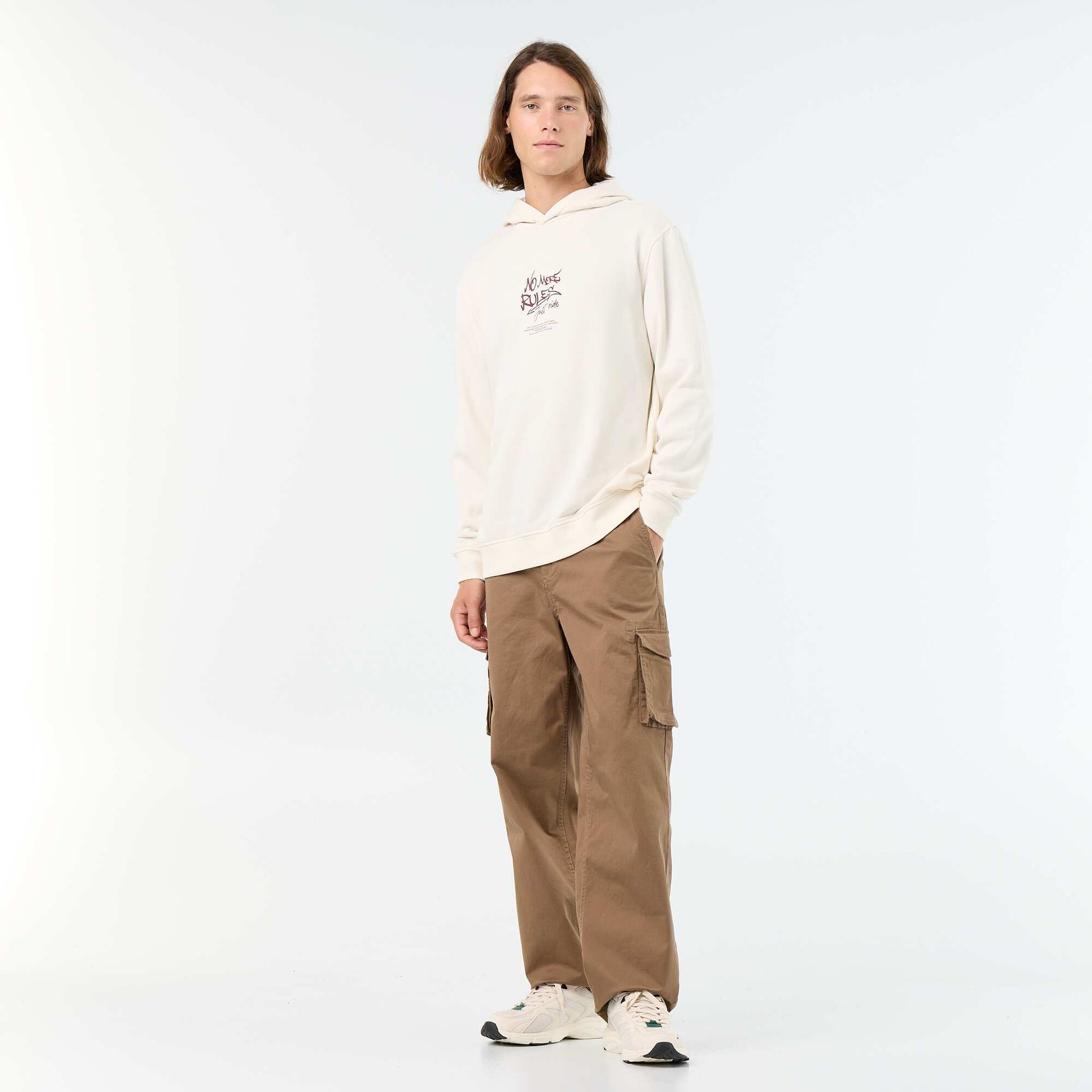 Printed fleece hoodie WHITE