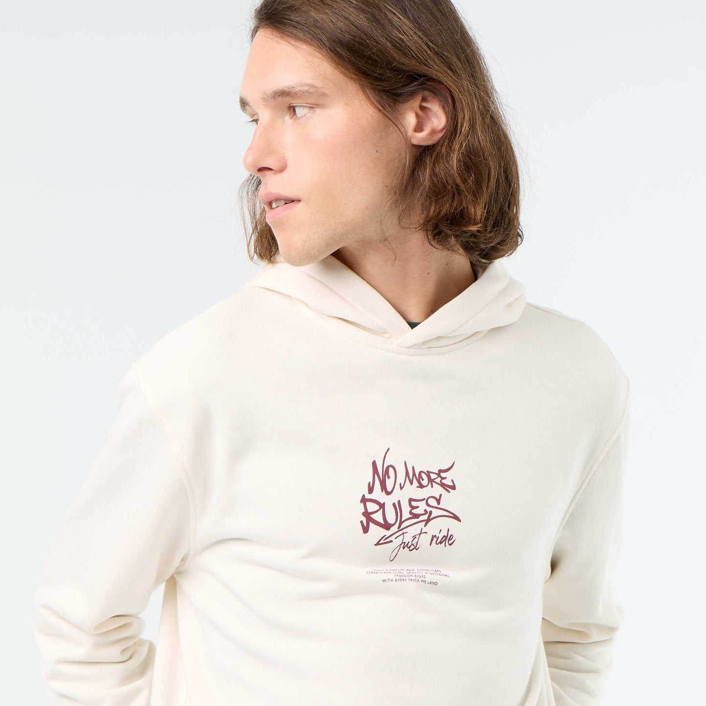Printed fleece hoodie WHITE